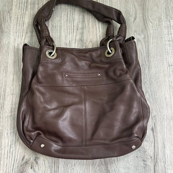 B. Makowsky Women's Leather Durango Shoulder Handbag KB8 Brown/Silver A201654 - Picture 3 of 14